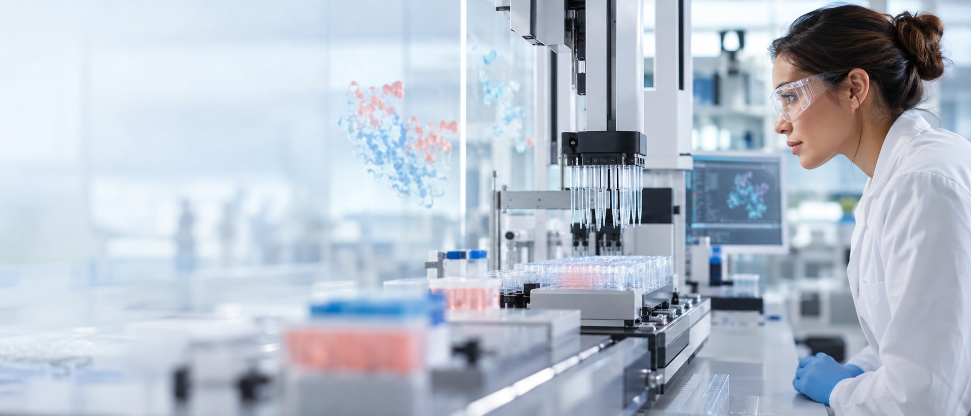 Researcher operating a high-throughput protein assay system